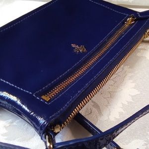 COLE HAAN MINI JITNEY ALI PATENT LEATHER CROSSBODY BAG BLUE